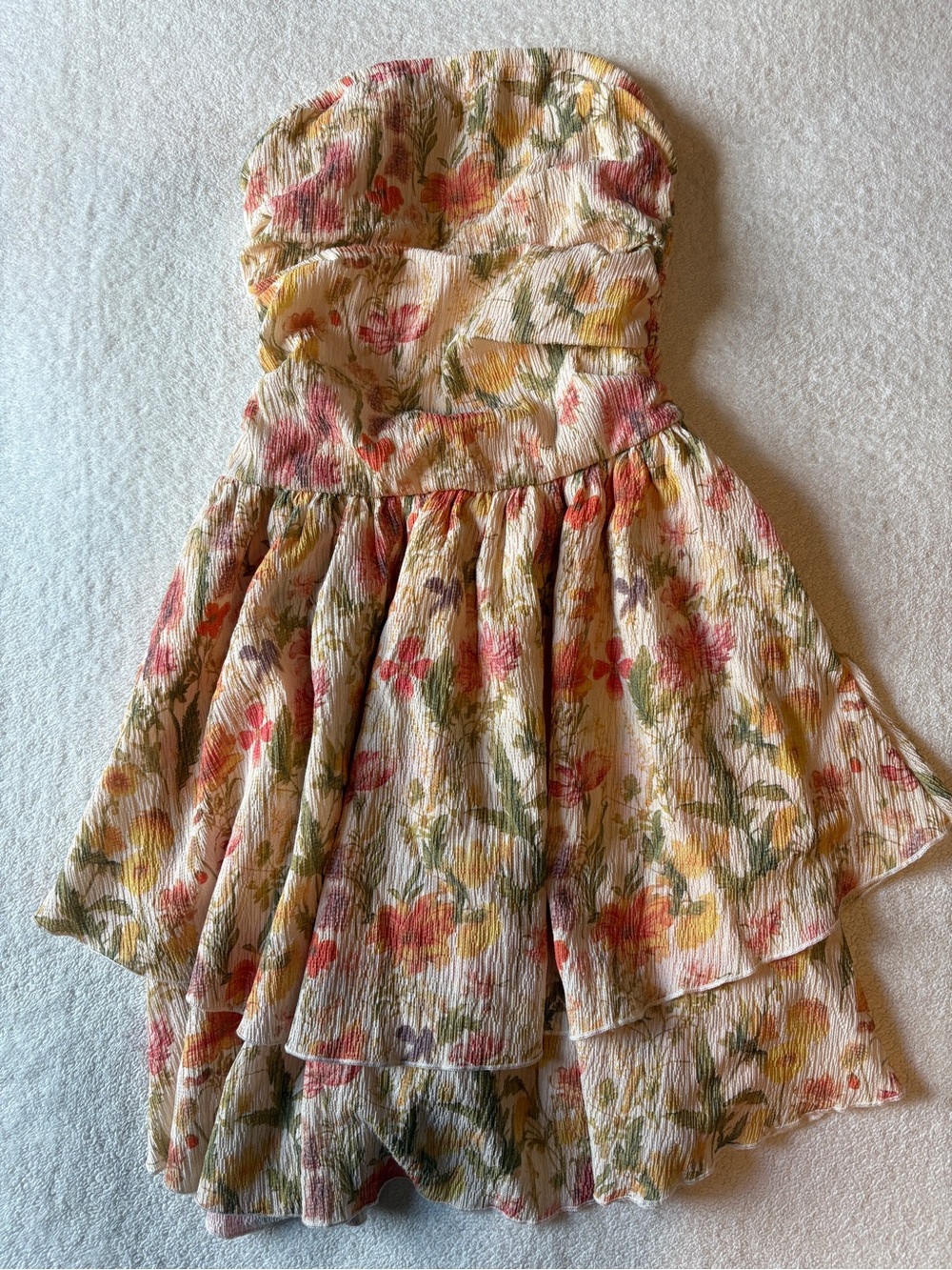Cider Floral Tiered Strapless Dress - Pink & Yellow, women’s Sz XS